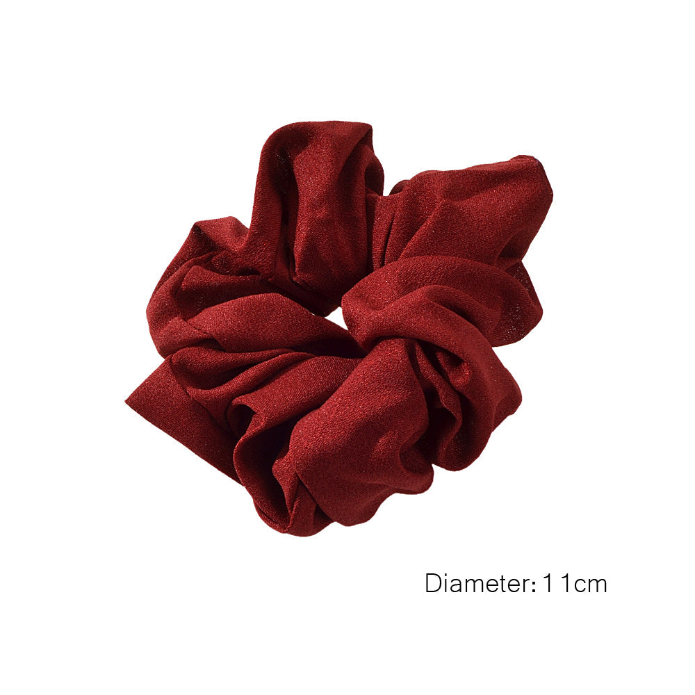 AU Local Girl Hair Accessories Elastic Wine Red Chiffion Wide Hair Tie Scrunchie-4