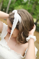 Pleated Ponytail Scrunchie, White-0