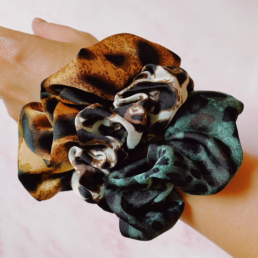 Leopard Satin Scrunch Set Of 3-0