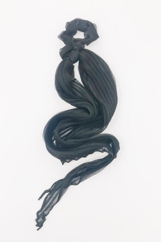 Pleated Ponytail Scrunchie, Black-0