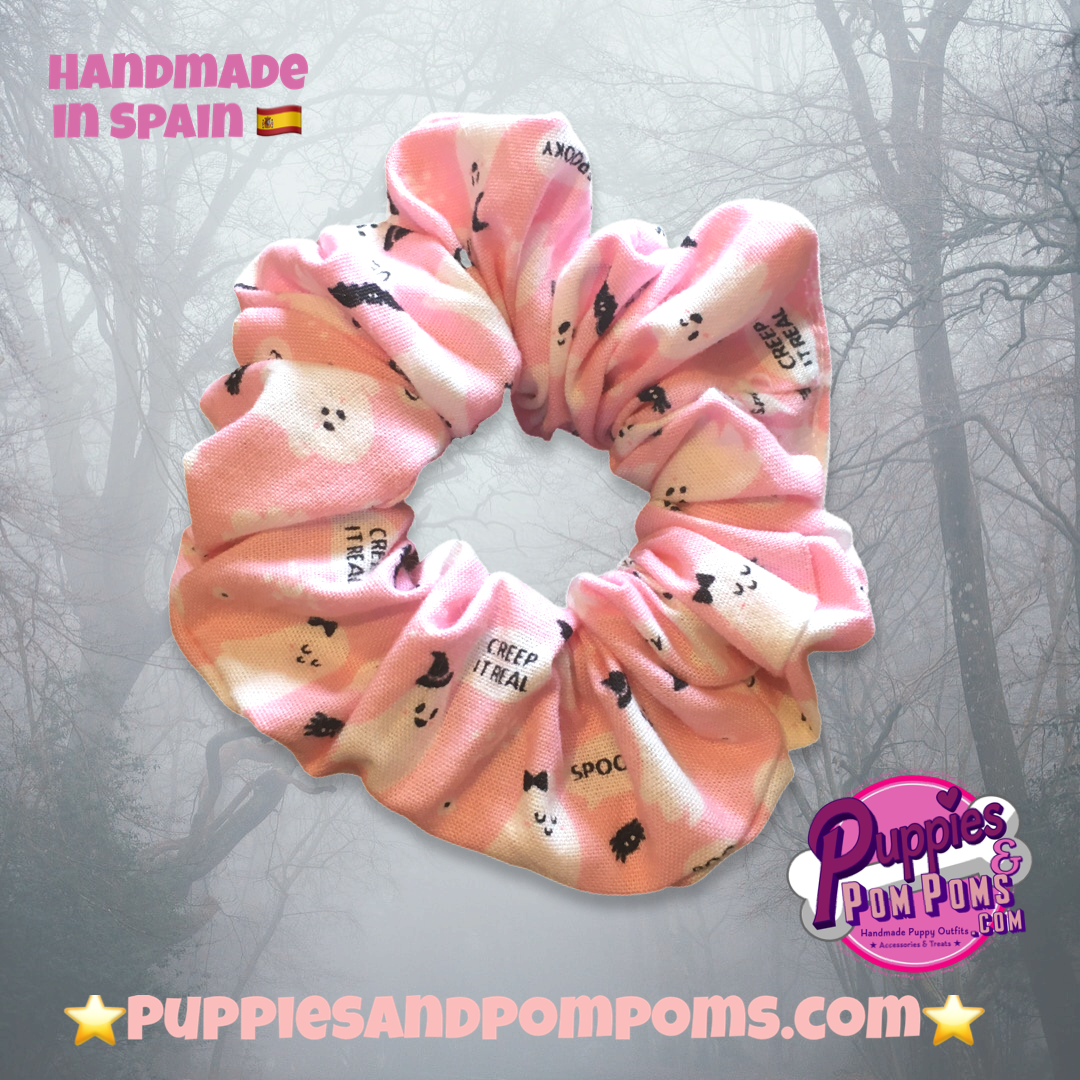 Cute Pink Ghosts Halloween Scrunchie-2