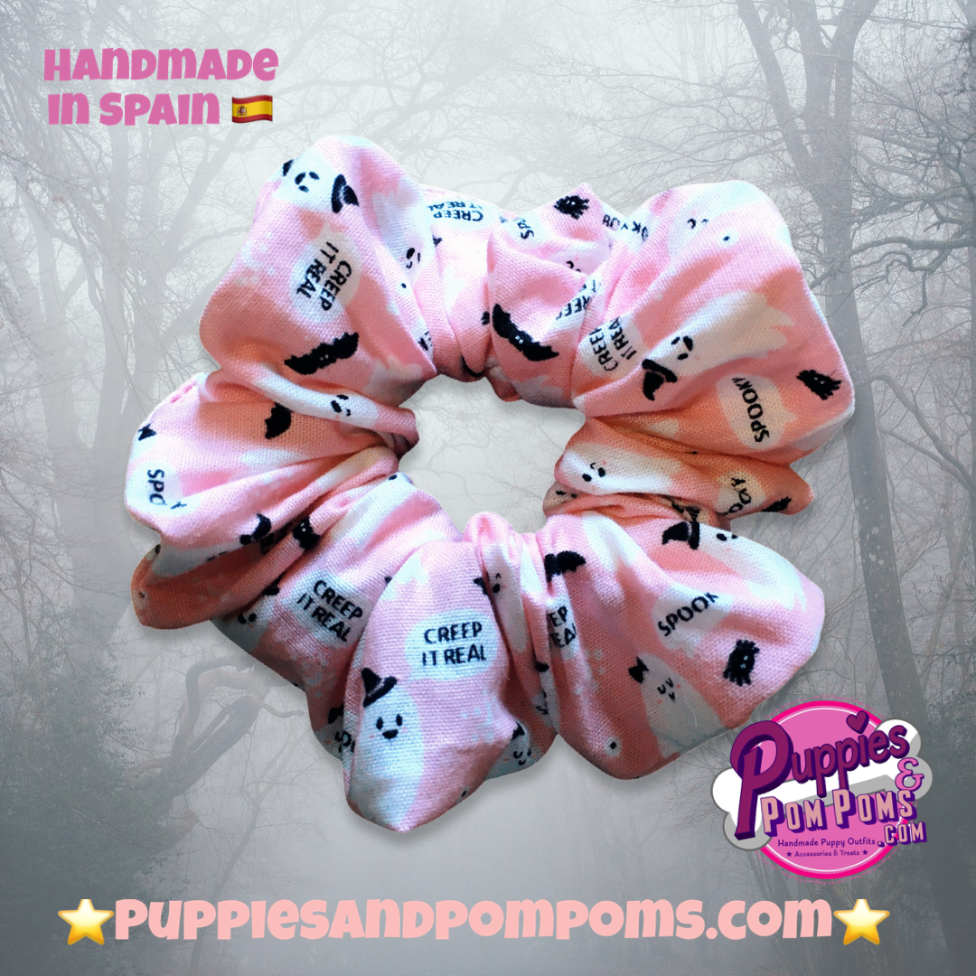 Cute Pink Ghosts Halloween Scrunchie-3