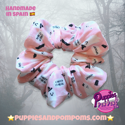Cute Pink Ghosts Halloween Scrunchie-1